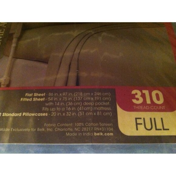 HOME ACCENTS NEW BLUE 100%COTTON SATEEN FULL SHEET SET - Picture 9 of 10